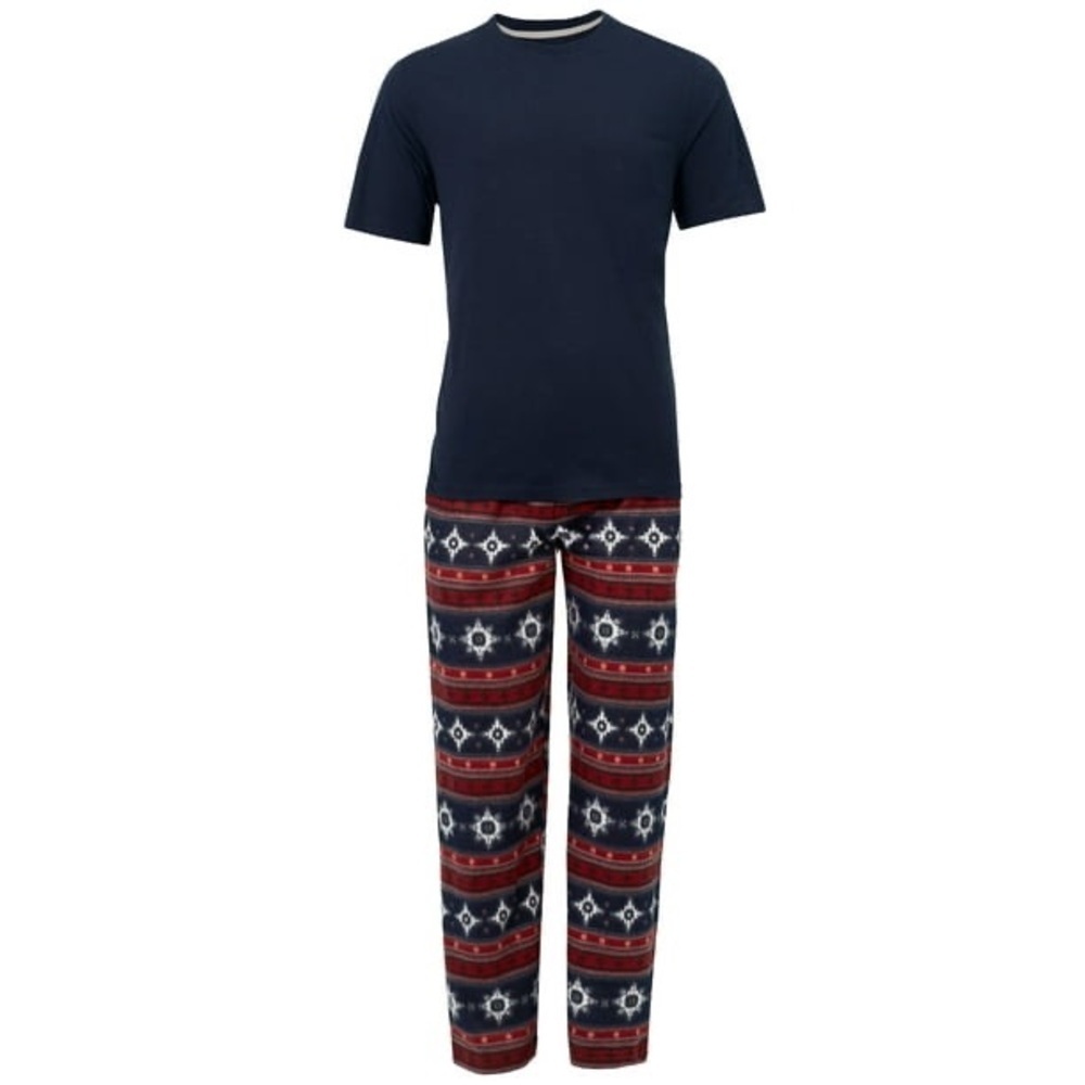 Fruit of The Loom Men's 2 Piece Pajama Set Crewneck Tee Shirt Fleece Pants Small